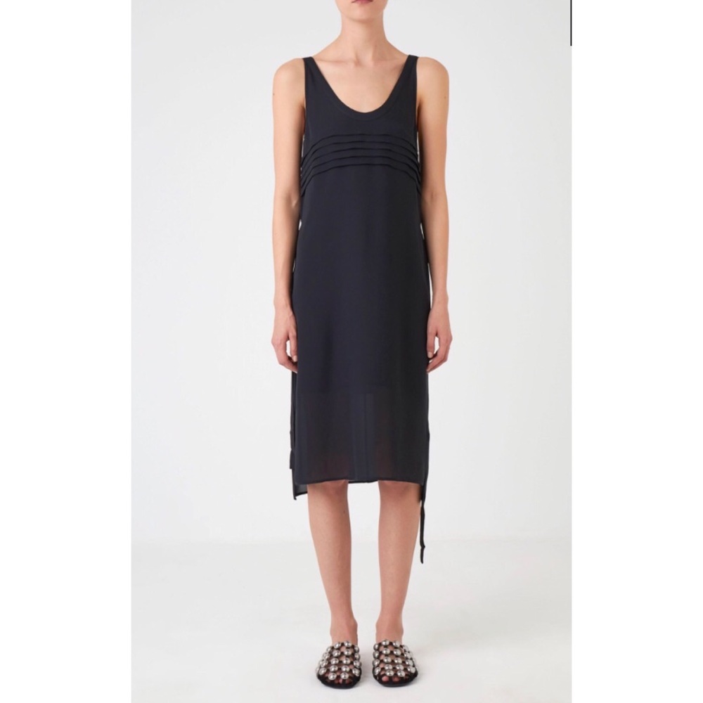 T Alexander Wang pleated black midi silk dress 6